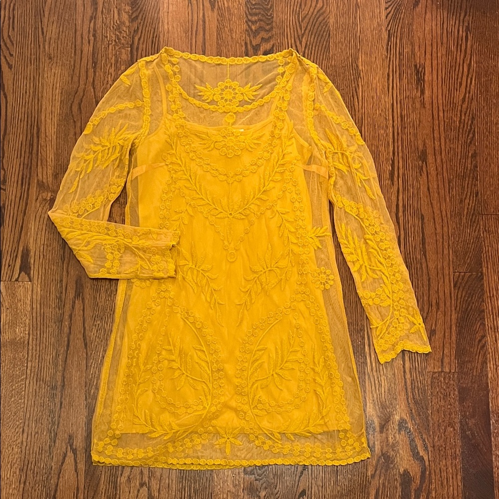 Yellow Lace Embroidered Dress